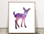 Fawn Art Print Galaxy Creature Poster Astrology Decor Spirit Animal Wall Art Printable Kids Room Art Minimalist Nature Cute Nursery Decor