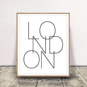 London Art Print - Scrambled Letters Typography - Travel Poster - Black and White - Digital Download
