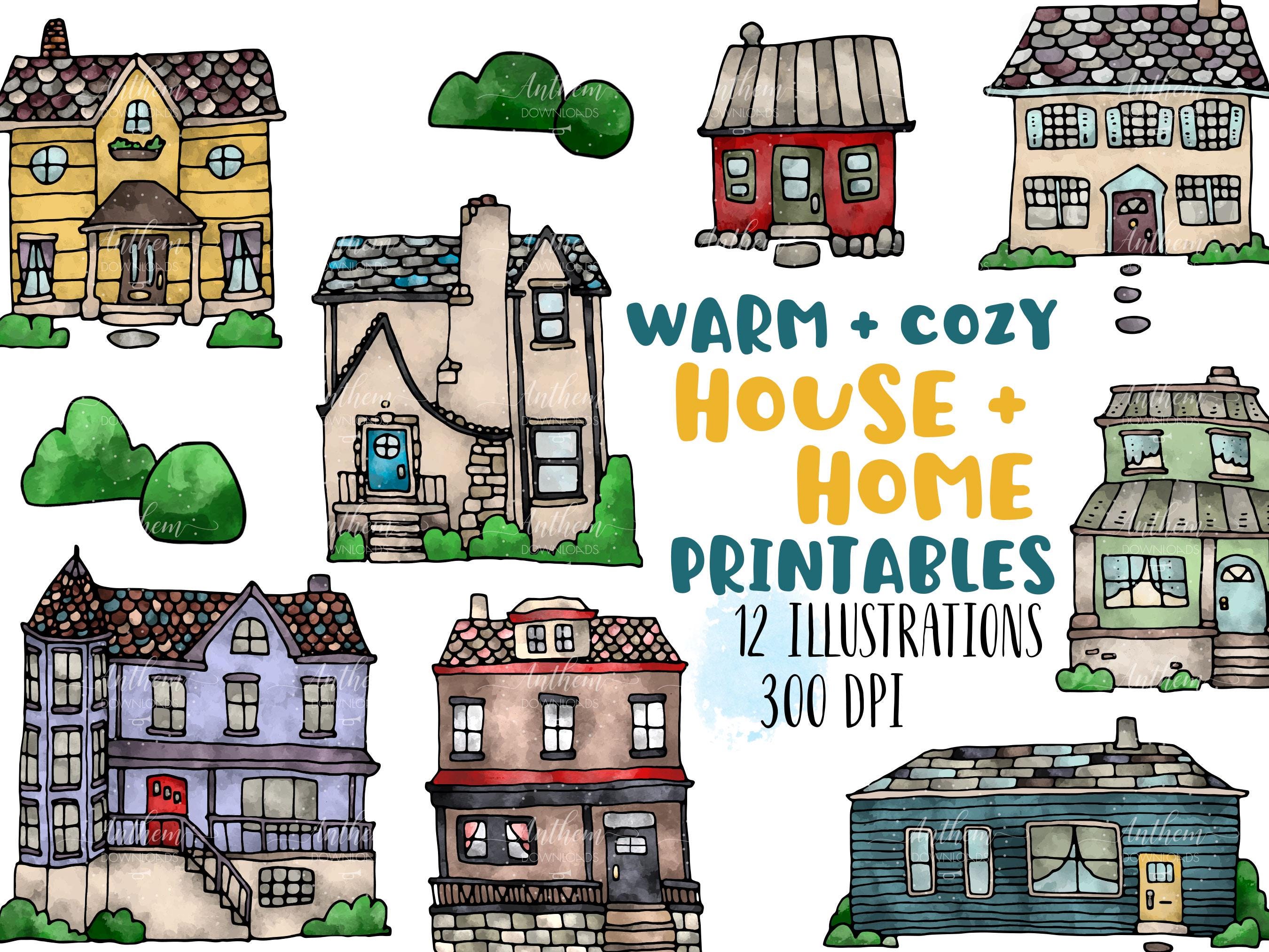 Watercolor Clipart HOUSES and HOMES Neighborhood Printables Cute Art ...