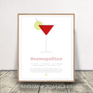 Cosmopolitan Print - Printable Cosmo Cocktail Poster - Food and Drink Art - Bar Cart Decor - Digital Files - Instant Download