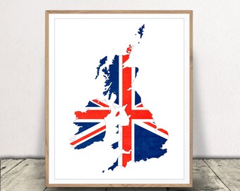 United Kingdom Art Print - UK Map - Travel Poster - Country Outline - Family Heritage Gift - Nationality Decor - Instant Download!