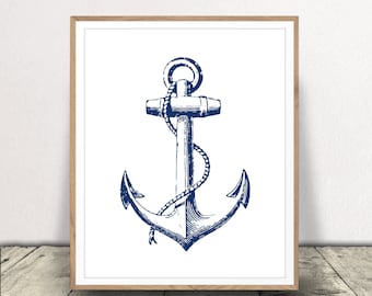 Nautical Anchor Art Print - Nursery Art - Navy Blue Kids Room Art Print - Coastal Decor - Beach House Style - Sailor's Anchor Poster