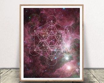 Sacred Geometry Art Print - Flower of Life Poster - Metatron Cube - Alchemy Wall Art - Occult Decor - Instant Download