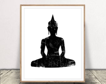 Seated Buddha Art Print, Printable Yoga Poster, Meditation Wall Art, Black and White Buddha Print - Instant Download!