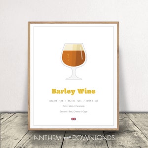 Barley Wine Beer Poster - Printable Beer Art - Home Bar Decor - Fun Drink Prints - INSTANT DOWNLOAD!