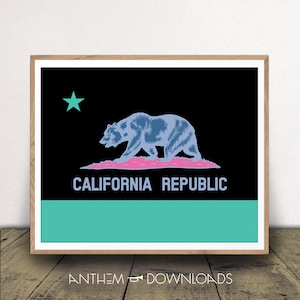 California Flag Print - Inverted Colors - Flag of California with Bear Poster - Calfornia Republic Travel Decor - Instant Download!