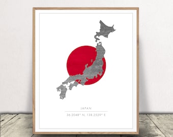 Map of Japan - Japanese Art Print - Japan&#39;s Flag and Country Outline - Family Decor - Heritage Poster - Nationality Wall Art - Downloadable!