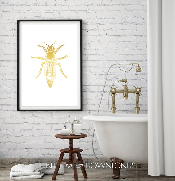 Golden Honey Bee Art Print Gold Biene Poster Schlafzimmer Dekor Queen Bee  Wandkunst Digitaler Download