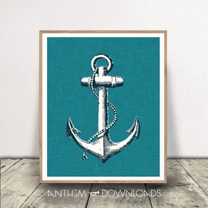 Nautical Anchor Art Print - Printable Nautical Art - Coastal Decor - Beach Home Wall Art - Sailor&#39;s Anchor Poster - Instant Download