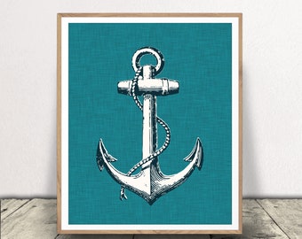 Nautical Anchor Art Print - Printable Nautical Art - Coastal Decor - Beach Home Wall Art - Sailor's Anchor Poster - Instant Download