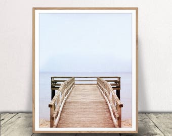 Ocean Pier Beach Art Print - Calming Blue Hues Wall Decor - Descarga digital instantánea - ¡Obra de arte imprimible!