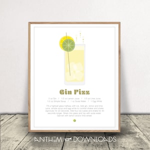 Gin Fizz Print - Cocktail Poster - Eten en Drinken Kunst - Bar Cart Decor - Digitale bestanden - Instant Download