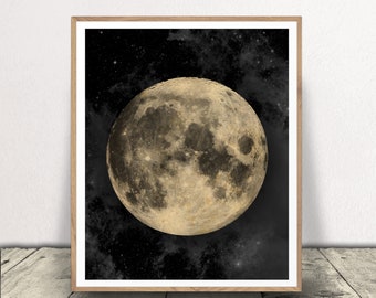 Printable Full Moon Art Print - Lunar Decor - Giant Full Moon Poster - Galaxy Wall Art - Outer Space Art - Instant Download!