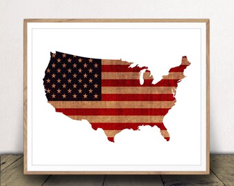 United States Art Print - American Flag Poster - USA Wall Art - Farmhouse Decor - Patriotic Sign - Instant Download!