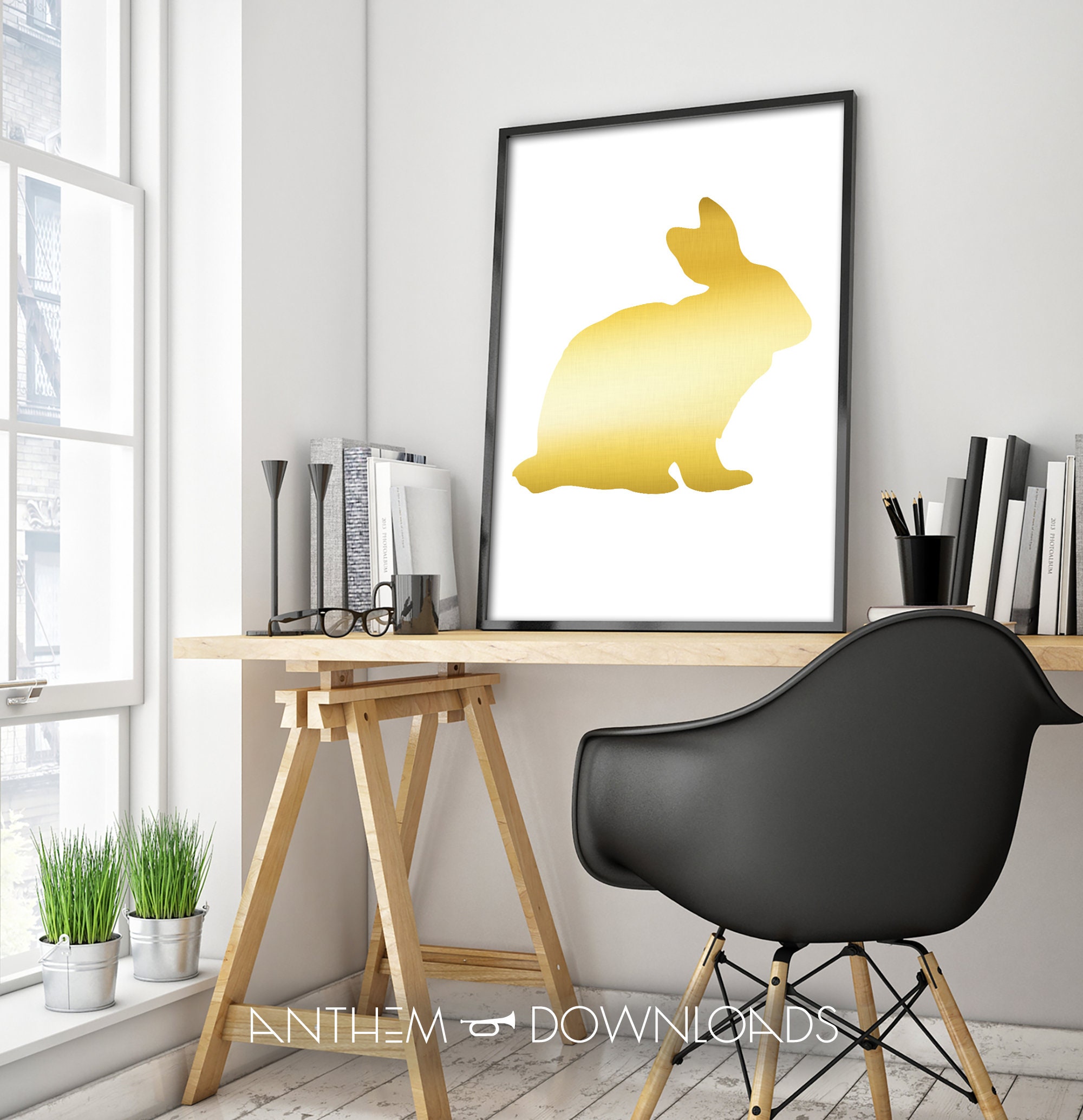Gold Rabbit Art Print - Golden Bunny Poster - Bedroom Decor - Spirit ...