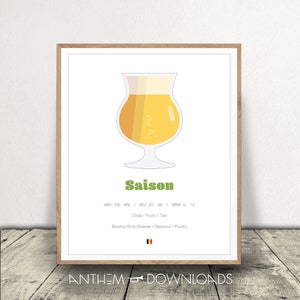 Saison Art Print - Printable Bar Decor - Belgian Beer Poster - Bartender Sign - INSTANT DOWNLOAD!