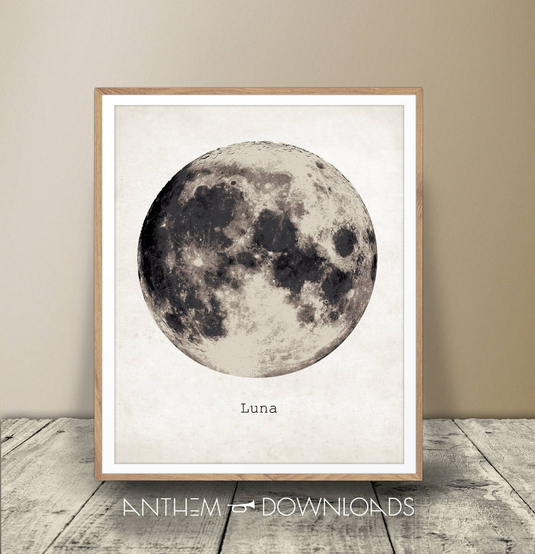 Luna Moon Art Print - Full Moon Poster - Astronomy Decor - Science and ...