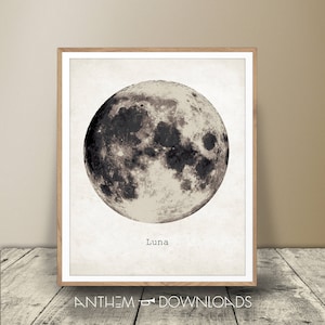 Luna Moon Art Print - Full Moon Poster - Astronomy Decor - Science and Nature Wall Art - Instant Download!