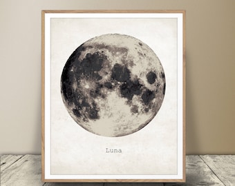 Luna Moon Art Print - Full Moon Poster - Astronomy Decor - Science and Nature Wall Art - Instant Download!