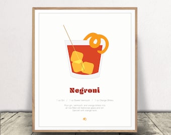 Negroni Print - Cocktail Poster - Food and Drink Art - Bar Cart Decor - Digital Files - Instant Download