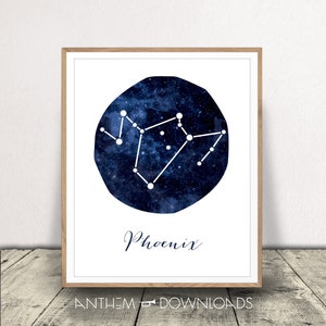 Phoenix Constellation Art Print - Zodiac Decor - Astrology Wall Art - Galaxy Poster - Instant Download!