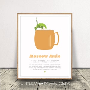 Moscow Mule Print - Cocktail Poster - Food and Drink Art - Bar Cart Decor - Digital Files - Instant Download