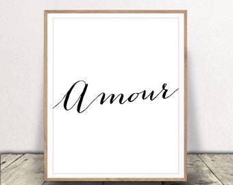 Signe d'amour imprimable - Art de la typographie française - Cadeau - Carte postale - Amour - Saint Valentin - Mariage - Cadeau d'anniversaire - Art mural romantique