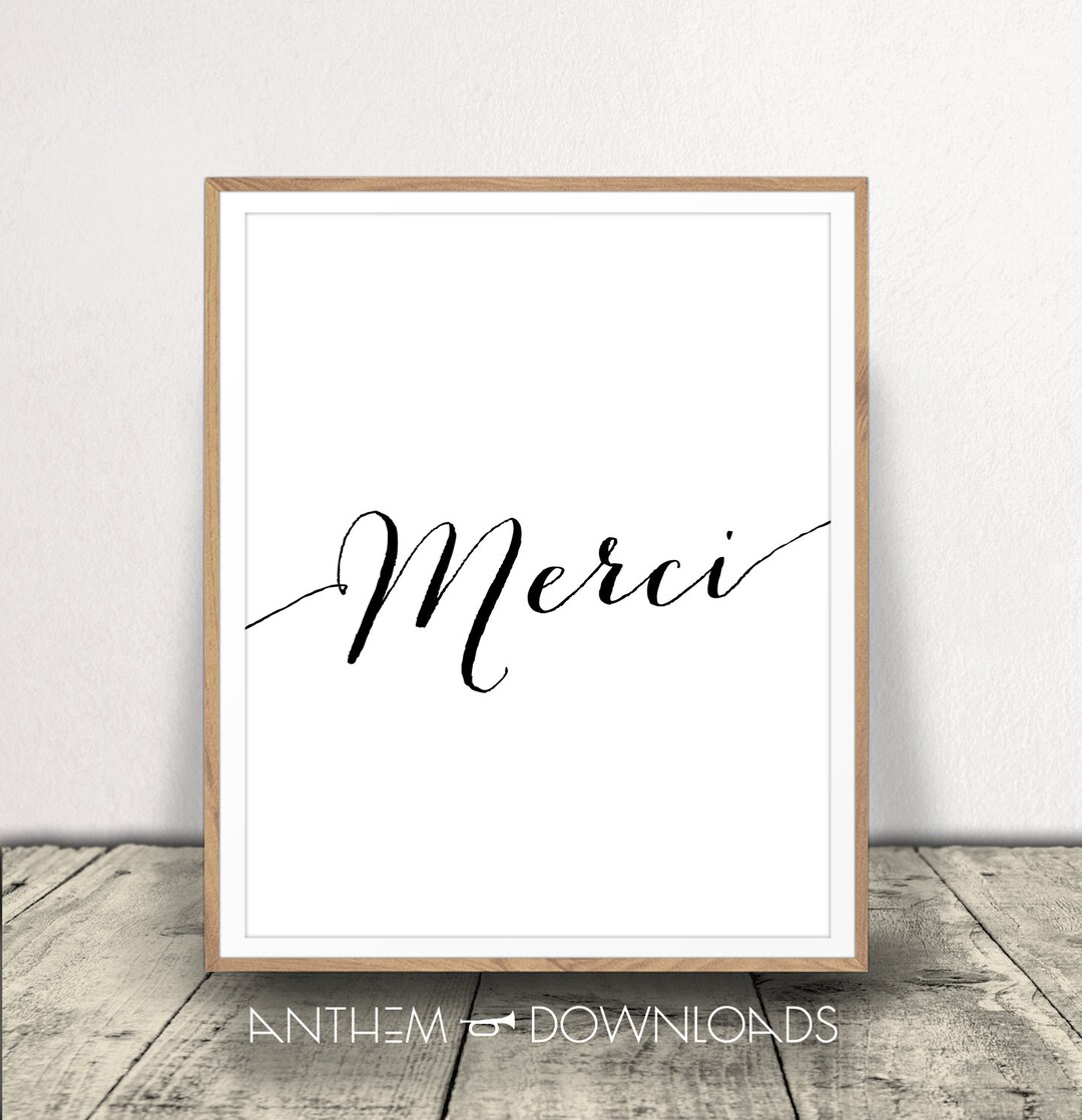 Merci Typo Printable Merci Print - Typography Art - French Gift - Postcard - Thank ...