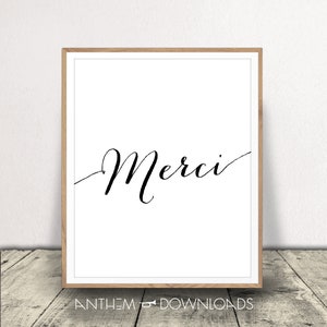 Printable Merci Print - Typography Art - French Gift - Postcard - Thank You Note - Instant Download - Print at Home!