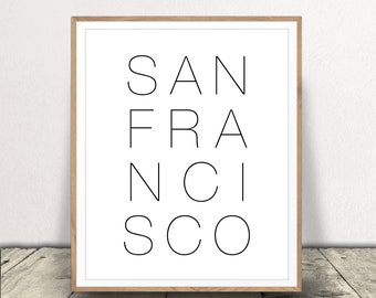 San Francisco Art Print - Black and White - Travel Decor - SF California Postcard - Instant Download