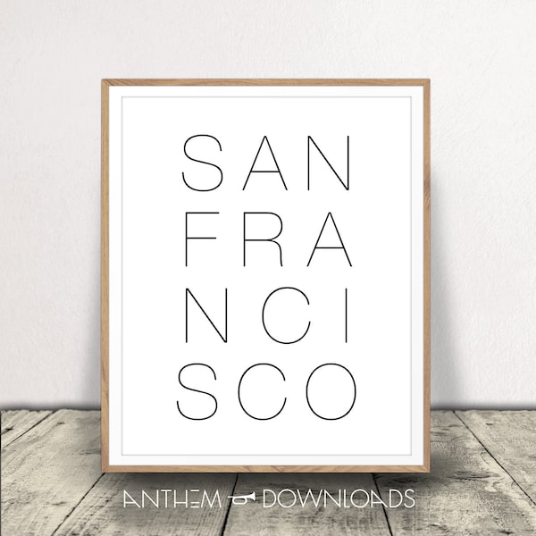 San Francisco Art Print - Black and White - Travel Decor - SF California Postcard - Instant Download