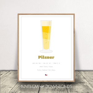 Pilsner Print - Beer Poster - Party Decor - Bar Signs - Beer Lover Gift - Printable Art - 5 FILES INCLUDED!
