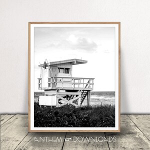 Lifeguard Station Art Print - Digital Download - Lifeguard Tower - Beach House Wall Art - Black and White - Printable Artwork