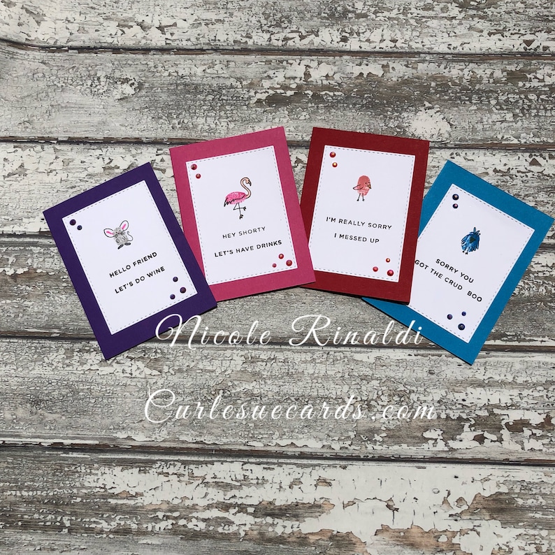 Set of 4 Sassy Note Cards with Animals