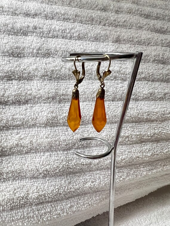 Vintage Amber Lucite Earrings - image 2