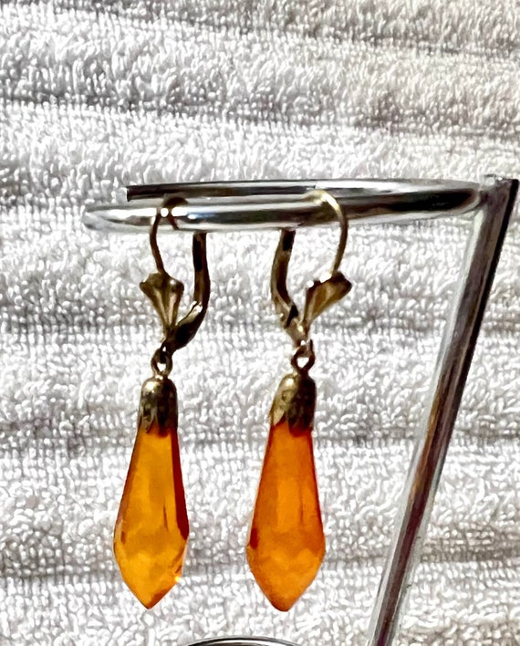 Vintage Amber Lucite Earrings - image 1