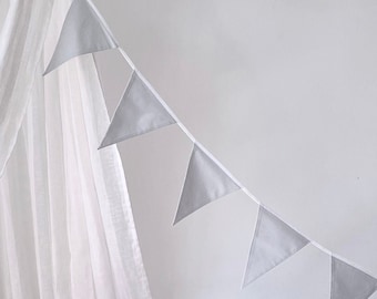 Light Grey Cotton Bunting Banner, Nursery Monochrome Wall Hanging Decor, Baby Room Triangle Flag Decoration, Gray Pennant Fabric Garland