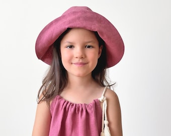 Summer Girls Linen Sun Hat - Pink Bucket Hat, Toddler Panama