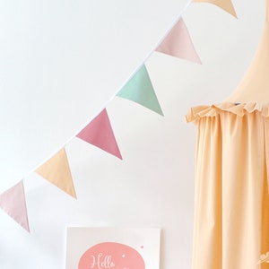 Multicolor Cotton Bunting Banner, Nursery Rainbow Wall Hanging Decor, Pennant Fabric Triangle Flags, Birthday Party Decoration Garland