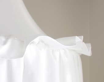 White Hanging Canopy with Frills - Cotton Ruffled Crib Baldachin, Kids Room Reading Nook
