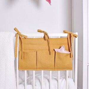 Mustard Linen Crib Organizer Yellow Hanging Storage Bag Padded