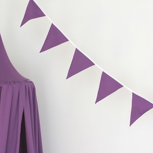 Purple Cotton Bunting Banner, Nursery Monochrome Wall Hanging Decor, Baby Room Triangle Flag Decoration, Lavender Pennant Fabric Garland