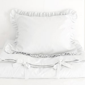 Set di biancheria da letto in cotone bianco, Biancheria da letto con volant, Federa con volant, Biancheria da letto per neonati, Set di biancheria da letto per bambini, Biancheria da culla, Biancheria da letto per bambini piccoli