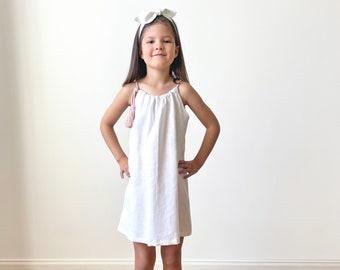 Girls Linen Strappy Dress, Toddler Boho Dress, Flower Girl Mini Sleeveless Dress with Ties, Casual Summer Clothes for Girl, Beach Outfit