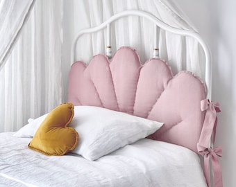 Powder Pink Linen Headboard Cushion with Ties, Blush Padded Pillow, Ikea SAGSTUA Bed Frame Headboard