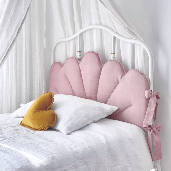 Coussin de tête de lit en lin rose poudré avec attaches, oreiller rembourré rose poudré, tête de lit avec cadre de lit Ikea SAGSTUA