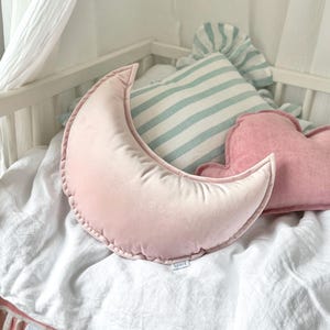 Powder Pink Velvet Crescent Moon Cushion, Celestial Kids Room Nursery Decor, Half Moon Decorative Pillow, Newborn Photo Prop, Baby Gift