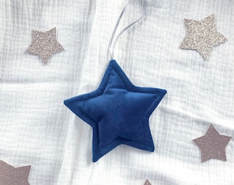 Navy Blue Velvet Hanging Star, Nursery Wall Hang, Small Star Decoration, Celestial Decor for Kids Room, Mini Stars Ornament, Baby Boy Gift