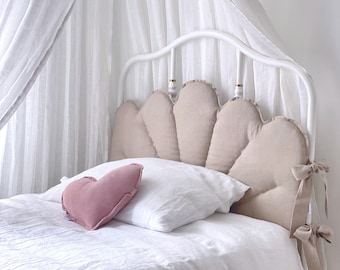 Natural Linen Headboard Cushion with Ties, Beige Padded Pillow, Ikea SAGSTUA Bed Frame Headboard