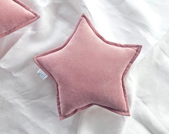 Dusty Pink Velvet Star Cushion, Blush Star Shaped Decorative Pillow, Baby Shower Gift for Girl, Celestial Kids Room Playroom Nursery Decor